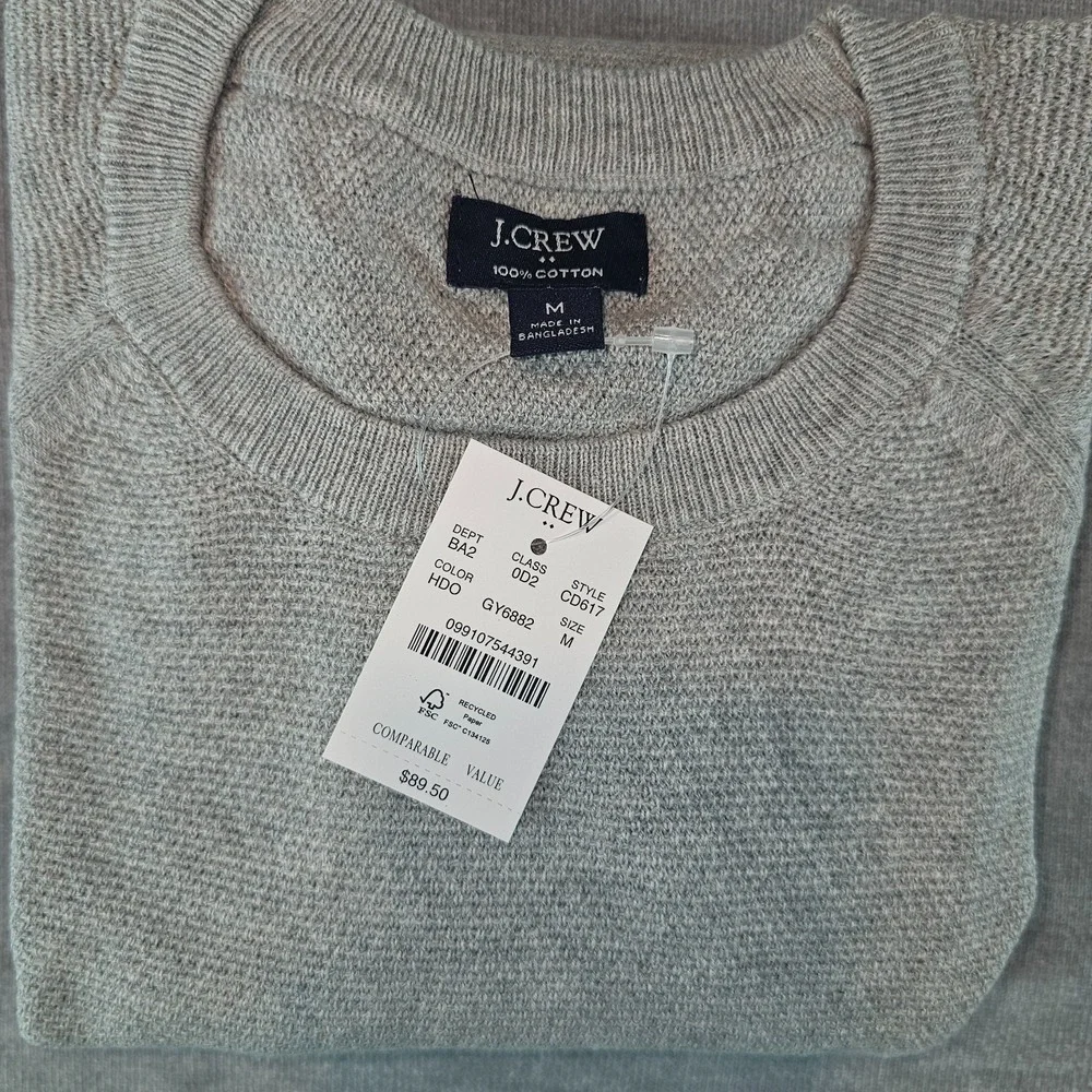 J.Crew Crewneck Sweater Men's Small Grey 100% Cotton Textured Raglan S CD617